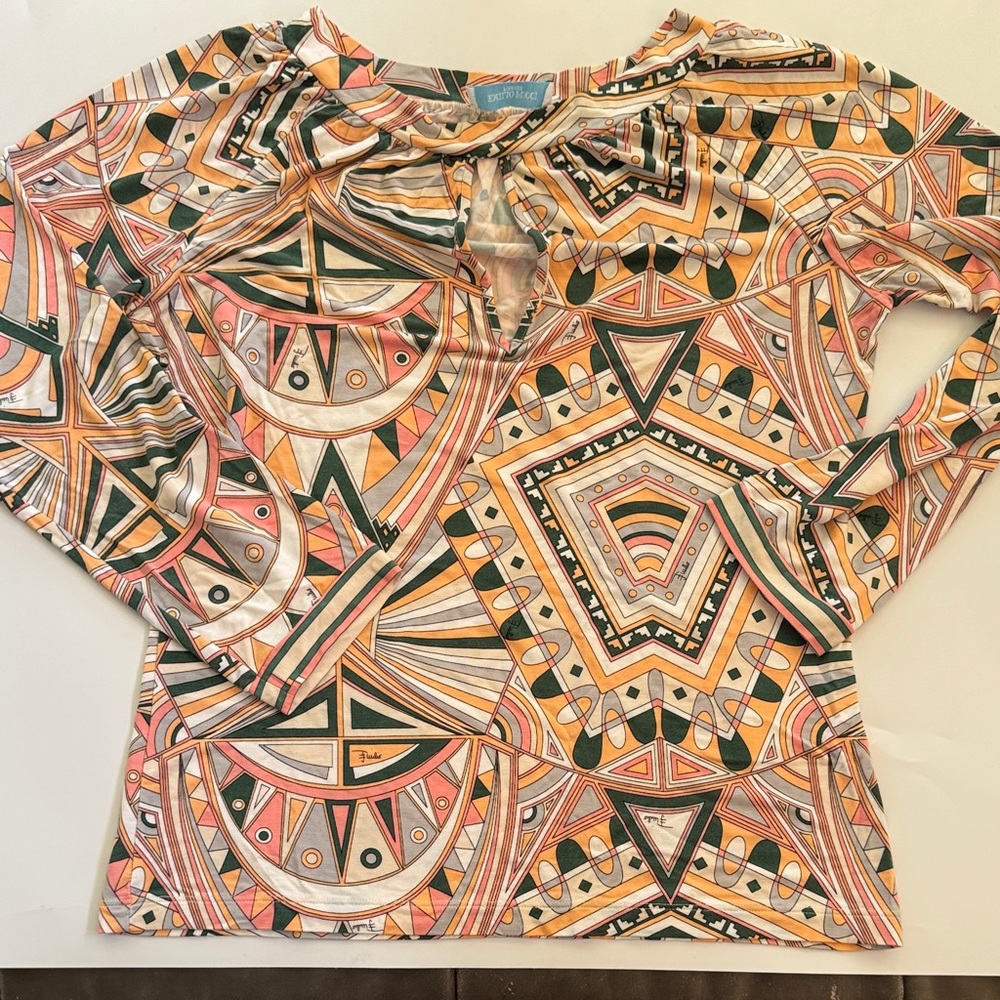 Emilio Pucci Geometric Blouse - coral and Green